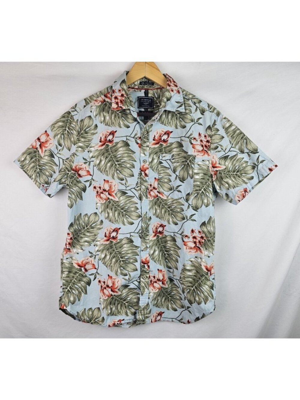 Denim & Flower On The Road Men's Hawaiian Shirt Size Large Slim Fit Short Sleeve